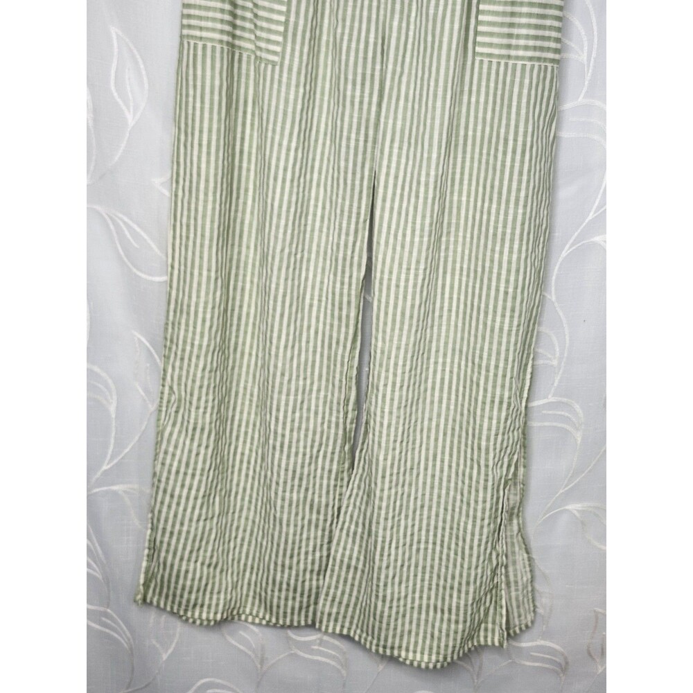 Salty Lemon Women's XL White Green Stripe Beach Pants Leg Slits Boho - Picture 4 of 13